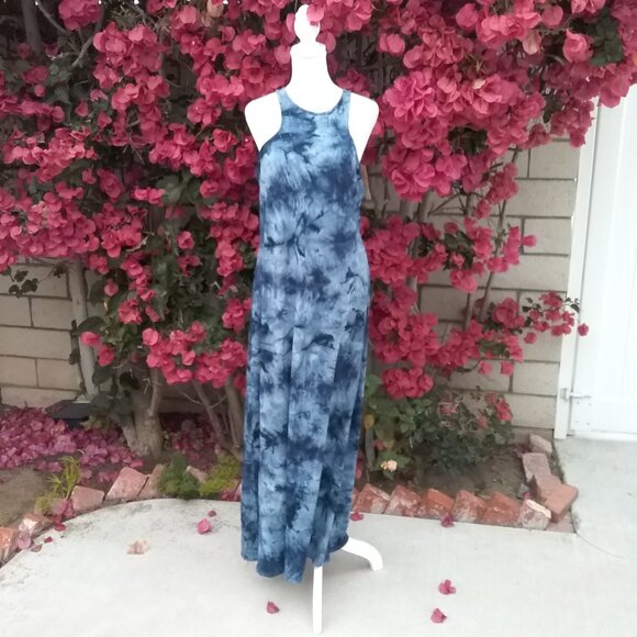 Roller Coaster Knit Dress Long Navy Blue Maxi Tie Dye Large Festivals - Picture 1 of 6